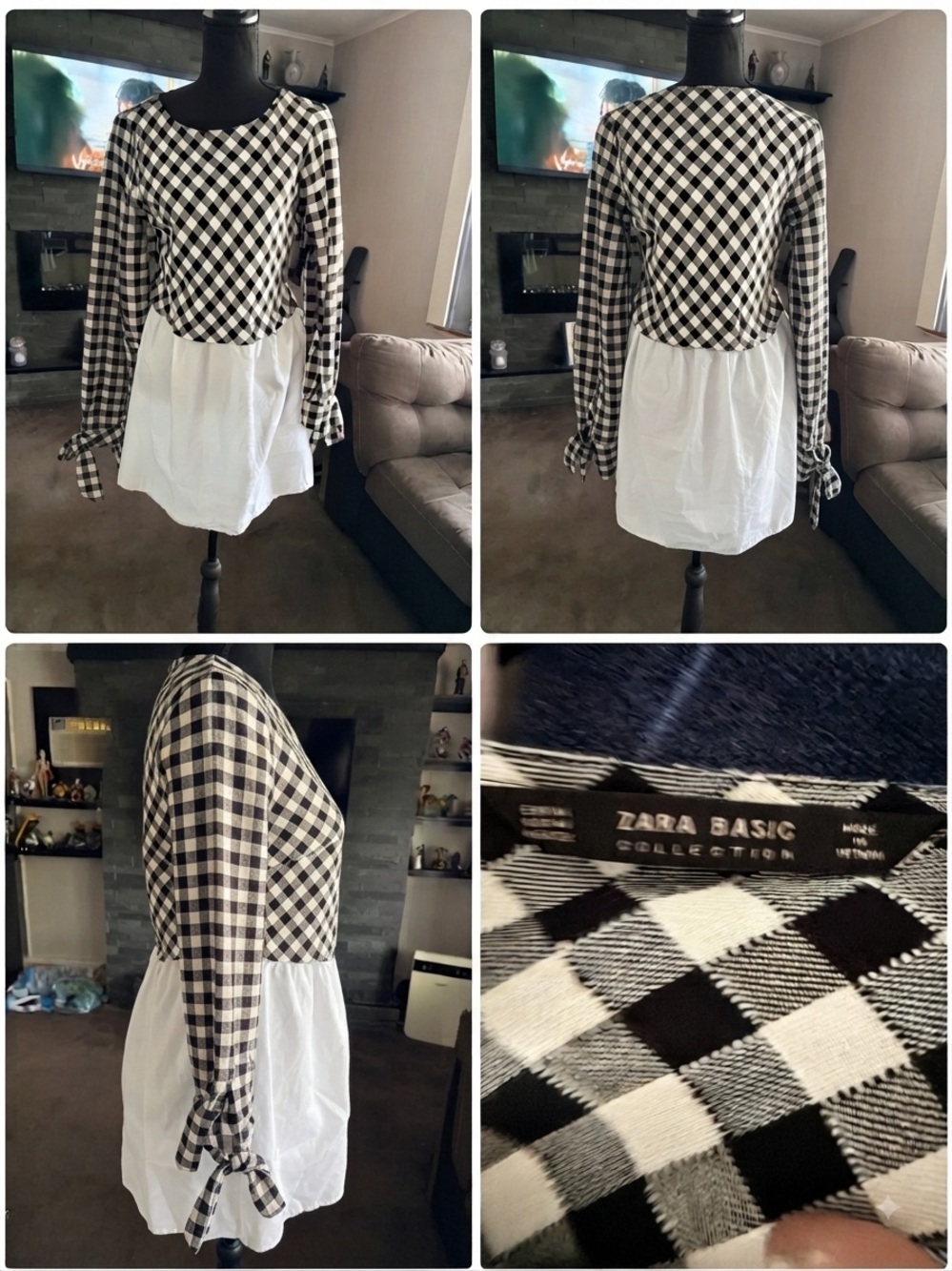 NWT Zara Basic Collection Gingham & Poplin Top-M & Beauty Gift Bag 🎁